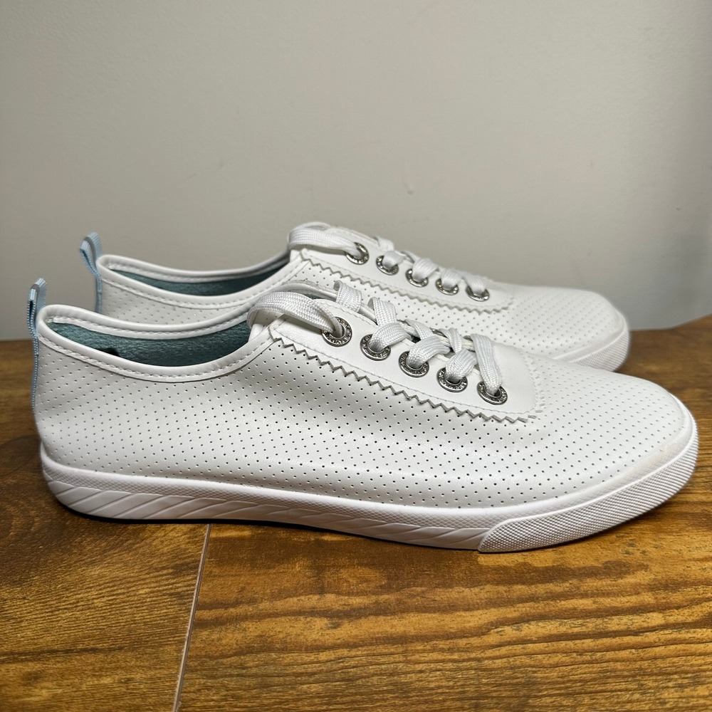 Tommy Bahama Womens White Perforated Low Top Lace Up Sneakers Scalloped Edge